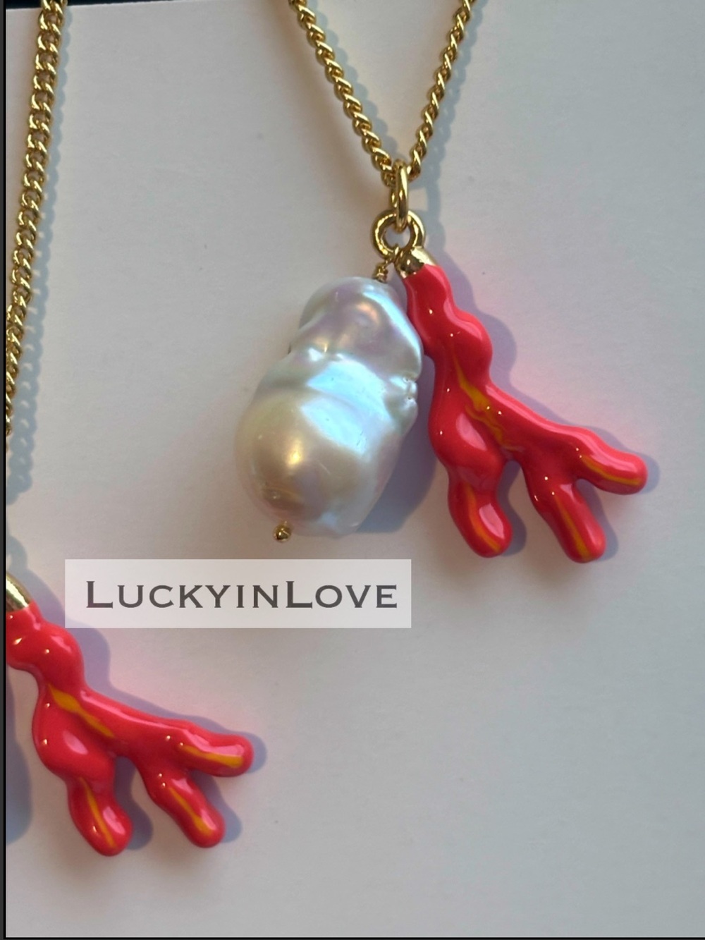 Alexis Bittar New Coral Charm & Mabe Baroque Blister Pearl Gold Necklace